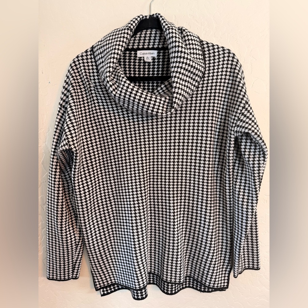 Calvin Klein Monochrome Houndstooth Cowl Neck Sweater